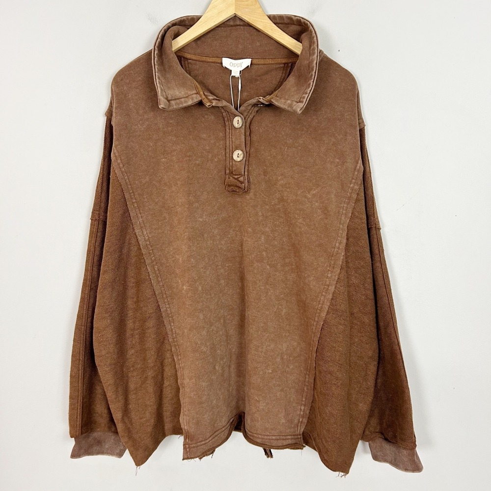 NEW Oddi Pullover Sweatshirt Brown Mineral Wash Boho Size 1XL/2XL Women's